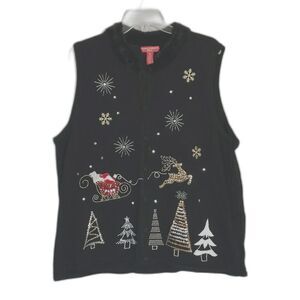 Merry & Bright Black Sweater Vest Santa Christmas Sequin Women's Plus 2X